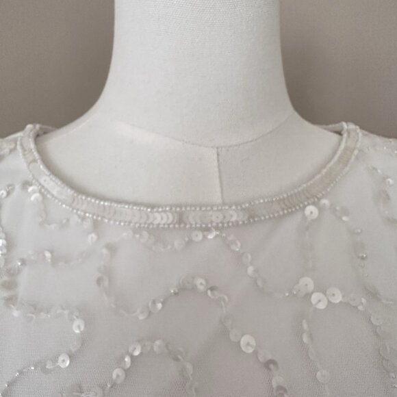 NWT Adrianna Papell White Dress $249 Flutter Sleeve Bridal Shower Women 4 Sequin - Picture 11 of 15